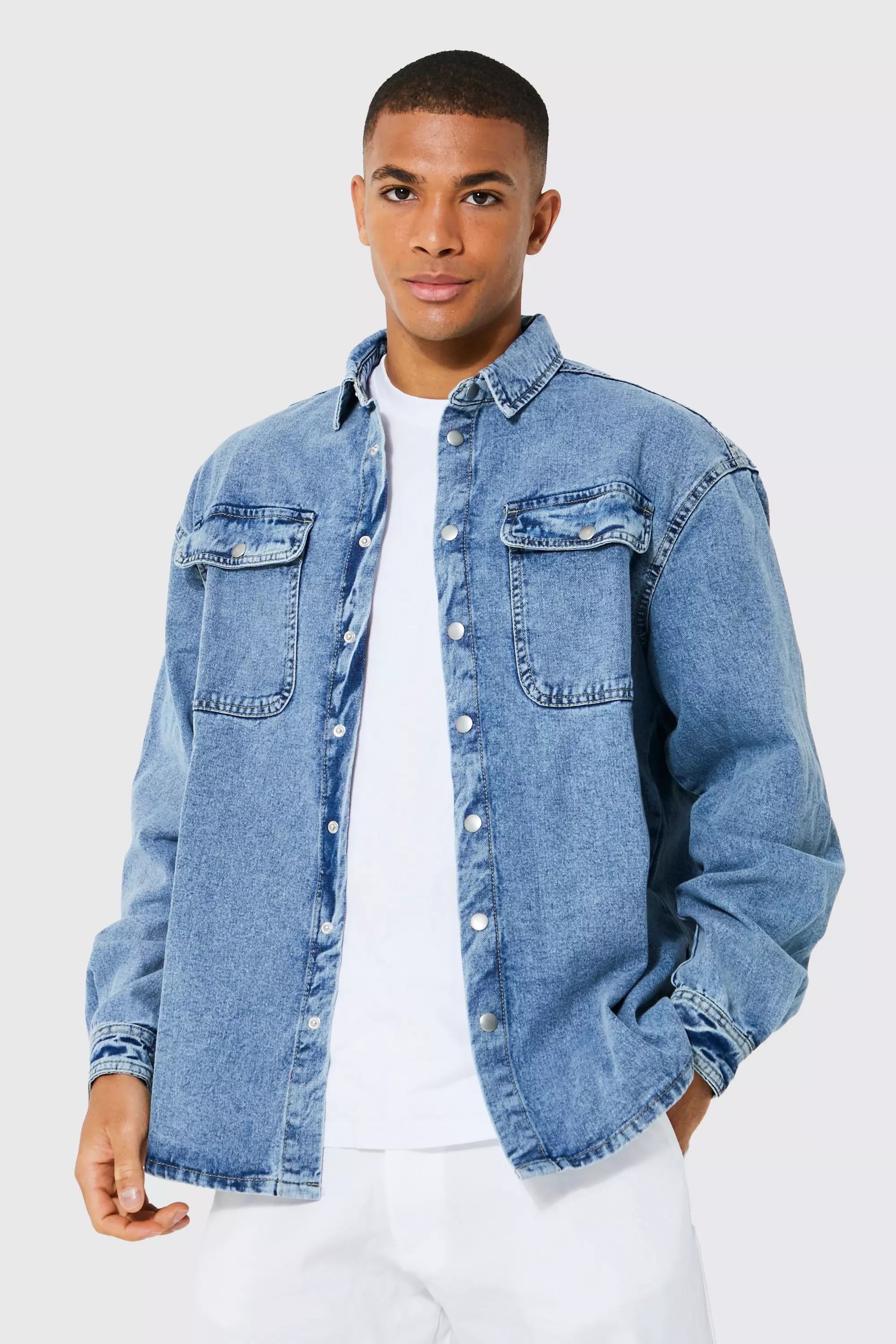 Oversized denim shirt men best sale